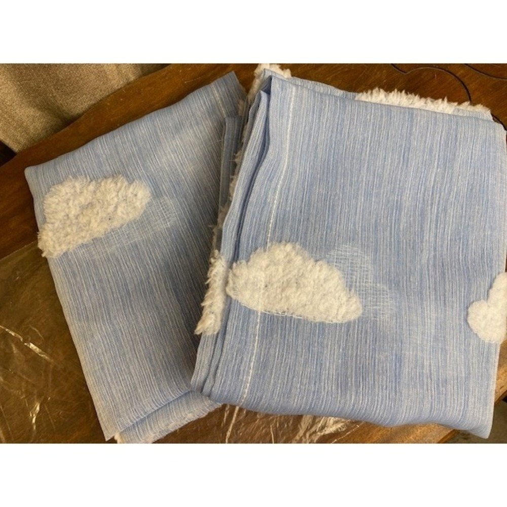 Your Zone Cloud Blue White Tufted Curtain Panels 38x84 Set of 2 Polyester Slub